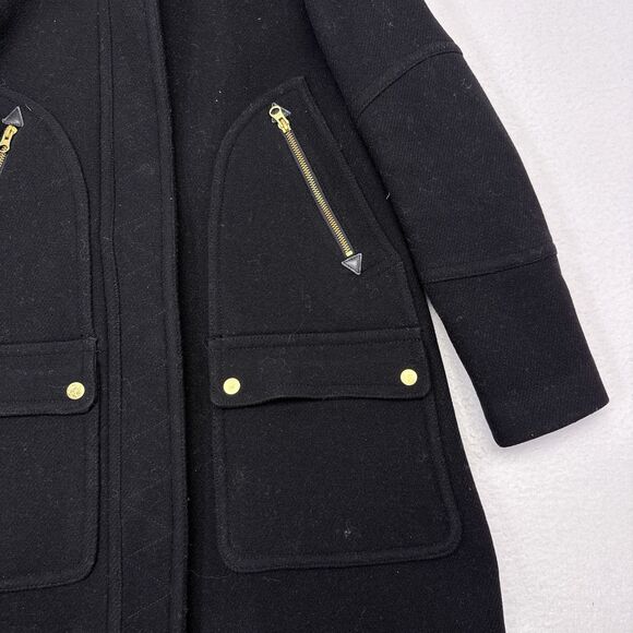 J.‎ Crew Chateau Parka Italian Wool Stadium Cloth Coat Size 2 Black NO FUR HOOD - Picture 3 of 9